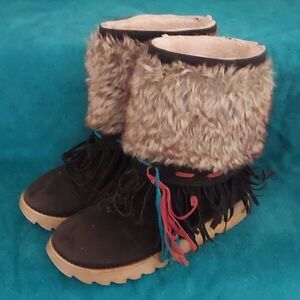Leather Rabbit Fur Fringes Mukluk Boots 8